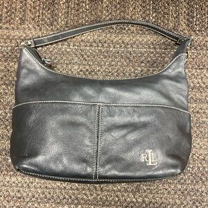 Vintage LAUREN Ralph Lauren Black Leather Small Hobo Shoulder Bag Purse Handbag